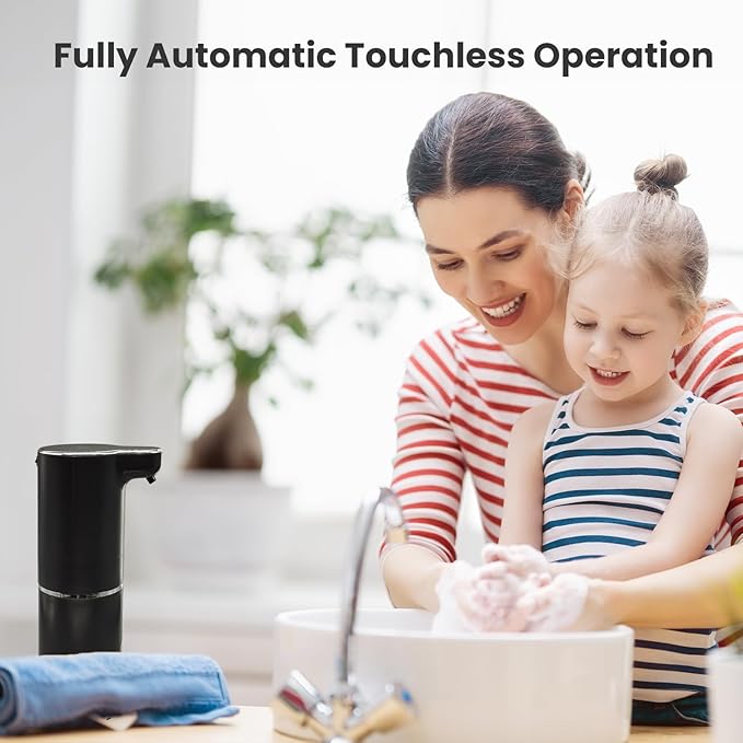 JetFoam Automatic Foam Soap Dispenser - Automatic Soap Dispenser Touchless Rechargeable Type C USB, Adjustable Foam Levels, 10 oz, Hands-Free for Bathroom, Kitchen, Countertop