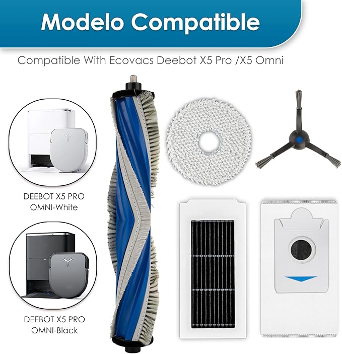 (20 Pack) X5 Omni Replacement Parts Compatible with ECOVACS DEEBOT X5 Omni/ X5 Pro Omni Robot Vacuum Cleaner, 1 Roller Brush, 6 Side Brushes, 4 Dust Bags, 3 HEPA Filters, 6 Mop Pads, Accessories Kit