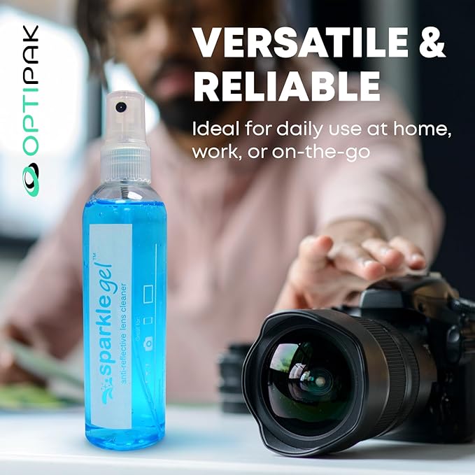 Sparkle Anti-Reflective Gel Lens Cleaner Spray kit | (2) 1oz Glasses Cleaner Gel Spray + (2) Microfiber Cloth for Eyeglasses, Sunglasses, Lenses,Screens and Camera Cleaning Kit (4 Piece Set)