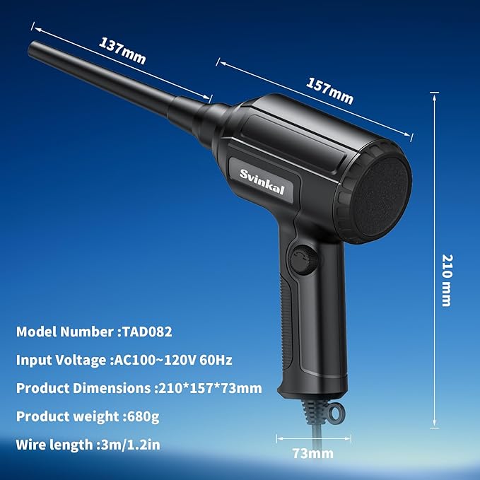 Compressed air Duster Electric 500W, Canned air Replacement, 40000RPM Air Blower, Stepless Speed, an AC dust Blower with 6ounces of Blowing Power for Computer Keyboards etc Electronic Duster