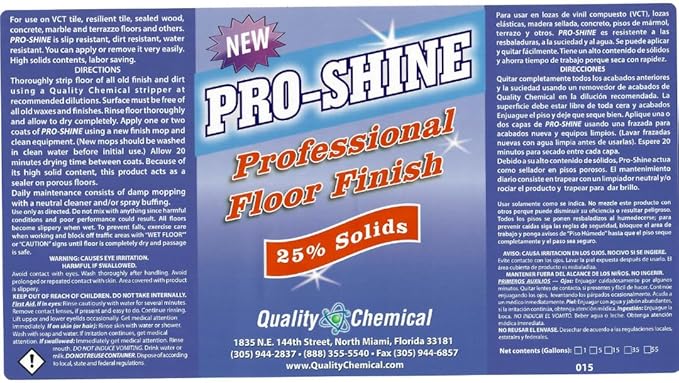 Quality Chemical Pro Shine High Solids Commercial Wet-Look Floor Finish Wax - High Shine Floor Cleaner, Future Floor Wax - Floor Wax for VCT Tile Floors, Polish & Restorer - 128 oz (Pack of 2)