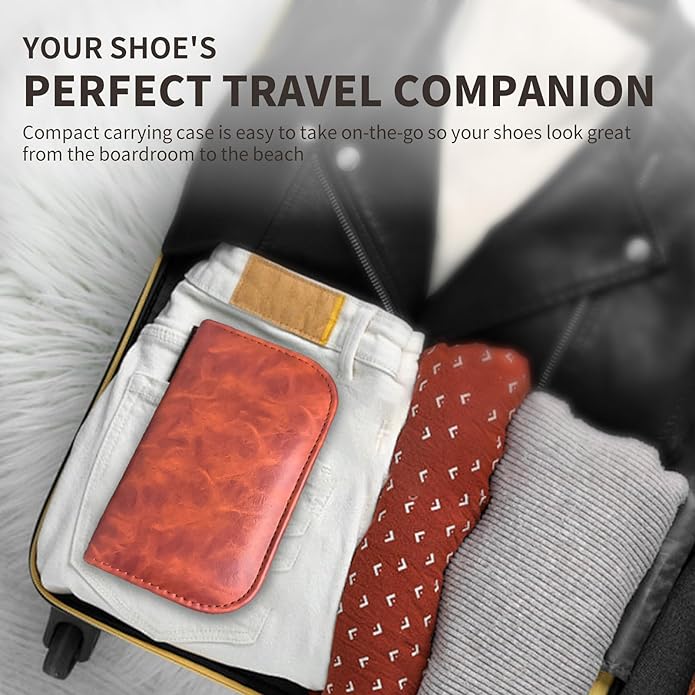 IKI Shoe Shine Polish Kit - 7PCS Leather Boot Care Kit with Black Shoe Polish Horsehair Brush Cloth Shoe Horn for Men