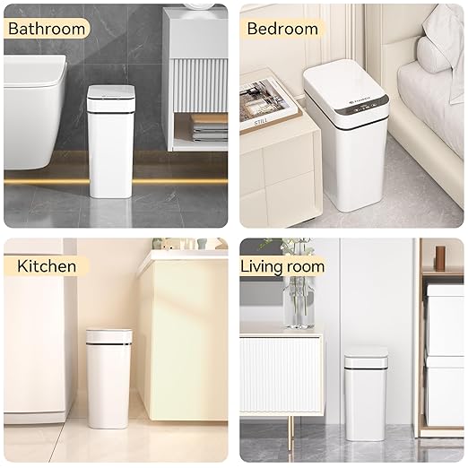 3 Pack Bathroom Trash Can 2.6 Gallon Small Touchless Automatic Motion Sensor Trash Cans Slim Waterproof Garbage Bin with Lid for Kitchen, Office, Bedroom White