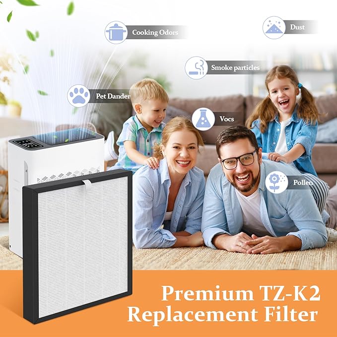 SAKEGDY TZ-K2 Replacement Filter Compatible with ToLife Air Cleaner Purifier TZ-K2, 3-in-1 High-Efficiency H13 HEPA TZ-K2 Filter, Activated Carbon and Pre-Filter, TZ-K2-A Replacement Filter, 4 Packs