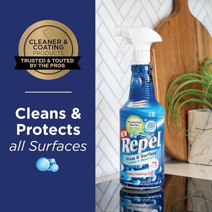 Clean-X REPEL Glass & Surface Cleaner 32 fl. oz. - Cleans & Repels water spots and dirt on glass, mirror, tile and multi surface by UNELKO (3)