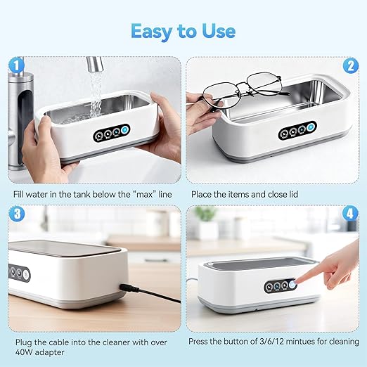 Ultrasonic Jewelry Cleaner Machine: 49KHz Ultrasonic Cleaner with 3 Cleaning Modes for Jewelry,Glasses,Rings,Watch Strap,Dentures,Retainers,Coins,Earring,650ML 304 Stainless Steel Tank(White)