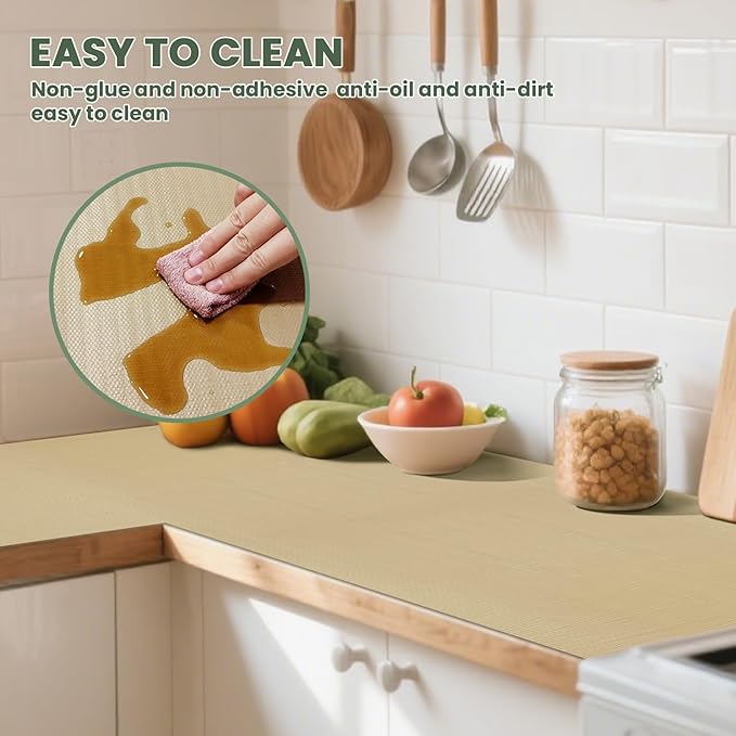 Drawer Liner and Shelf Liner for Kitchen Cabinet Liner Non-Adhesive Non-Slip Shelf Paper, Thick Strong Grip Waterproof Easy to Clean for Shelves, Cupboard, Desks, Khaki, 17.5 in x 20 FT