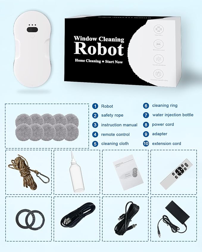 Window Cleaning Robot, Automatic Window Cleaner Robot with Dual Spray, Edge Detection, Intelligent Path Planning, 3000pa Strong Suction, Anti-Drop Protection for Glass