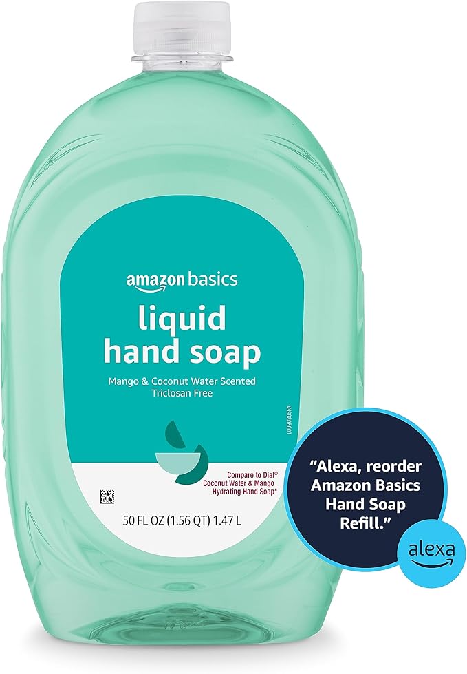 Amazon Basics Liquid Hand Soap Refill, Mango & Coconut Water Scent, Triclosan-Free, 50 Fl Oz (Pack of 2)