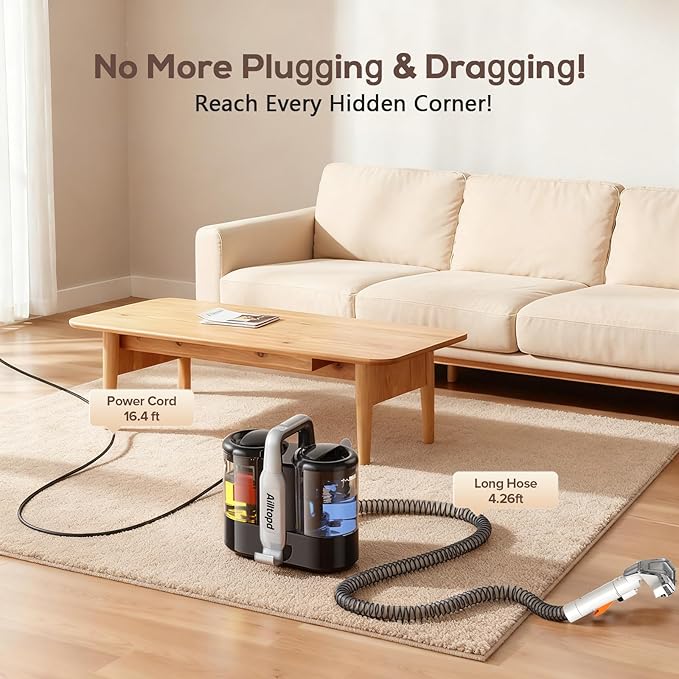 Ailltopd Portable Carpet & Upholstery Spot Cleaner, 15Kpa Powerful Suction & Couch Cleaner, Deep Cleaning for Carpet, Car, Pets, Stairs, Furniture, Self Cleaning System and Cleaner Solution