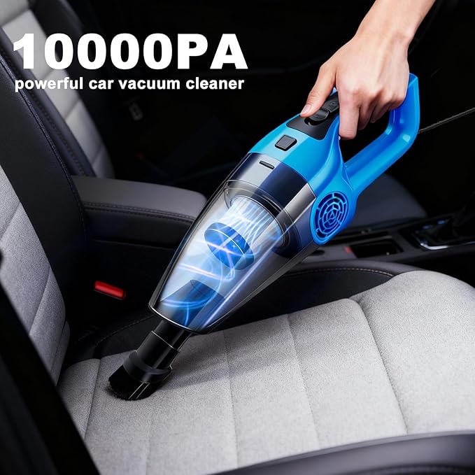Car Vacuum Cleaner – 9000PA High Power Suction, DC 12V Portable Handheld Auto Vacuum with Attachments, Mini Car Interior Cleaner for Pet Hair, Dust, Crumbs, and Debris (Ocean Blue)