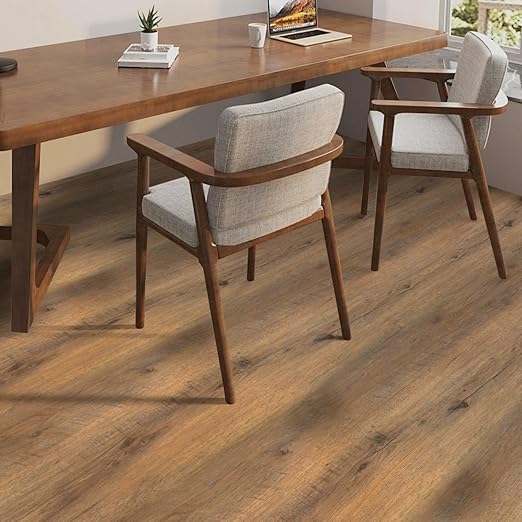Luxury Thicken Wood Grain Peel and Stick Floor Tiles Self-Adhesive Vinyl Flooring Roll-DIY Easy for Wall and Floor,Hard Surface/Waterproof/Anti Slip (Brown Vinyl Flooring, 17.72 "W x 393.7" L)