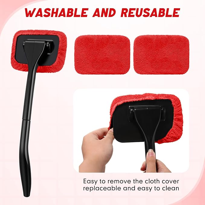 8 Pcs Car Windshield Cleaner Tool Kit with Removable Handle, Microfiber Towel Pads, Brush, Empty Spray Bottle for Auto Glass Wiper Suvs Rvs & Home Windows(Red)