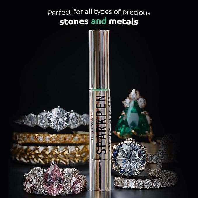 SPARKLEAN PREMIUM JEWELRY CLEANER PEN | Cleans Diamond Rings, Silver, Gold, and Metal | Includes a Brush and Specialized Jewelry Cleaning Solution | 400 Uses per Unit | 4 Milliliters