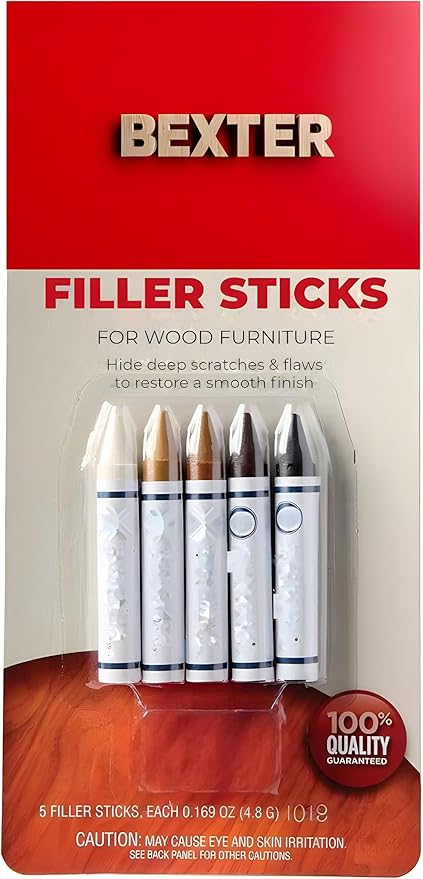 (Pack of 5) Wax Wood Furniture Filler Sticks – Wood Scratch Repair Kit for Floors, Cabinets, Tables & Chairs – 5 Color Blendable Crayons for Quick Touch-Up – Fills Dents, Cracks, and Holes