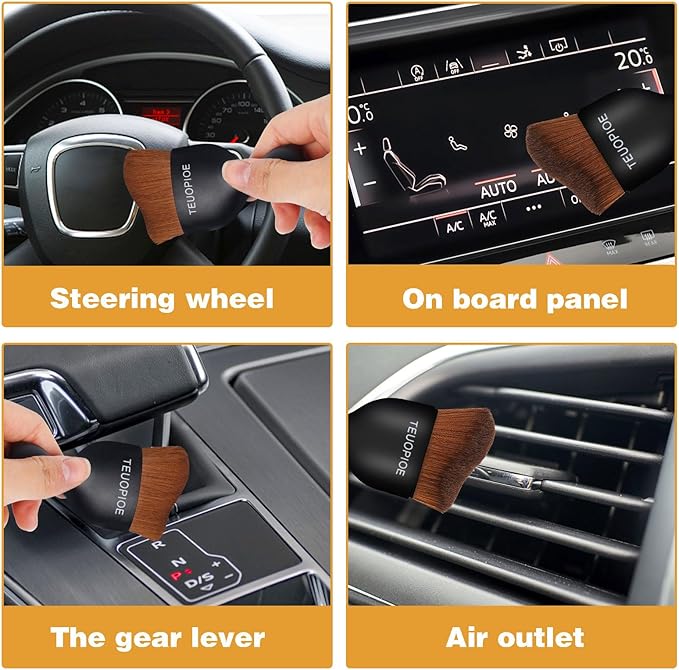 Car Interior Cleaning Brush, Car Duster Interior,Car Detailing Brush Dusting Brush,Car Interior Cleaning Tool, Auto Soft Hair Car Brush,Auto Interior Dust Brush for Air Vents(Bronze)