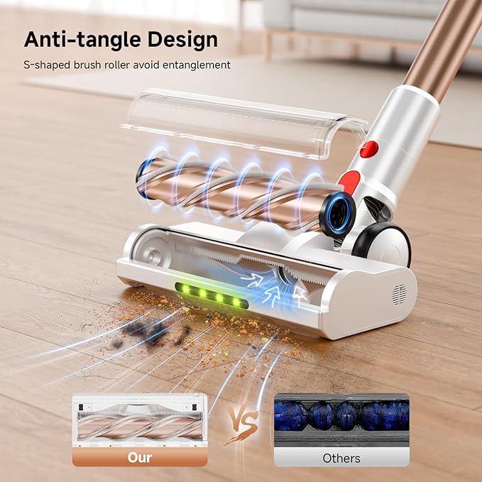 Cordless Vacuum Cleaner, 500W/40Kpa Vacuum Cleaners for Home, Stick Vacuum Cordless with LED Display, Anti-Tangle & Wall Mount, 8 in 1 Lightweight Vacuum for Hard Floors Pet Hair(Gold)