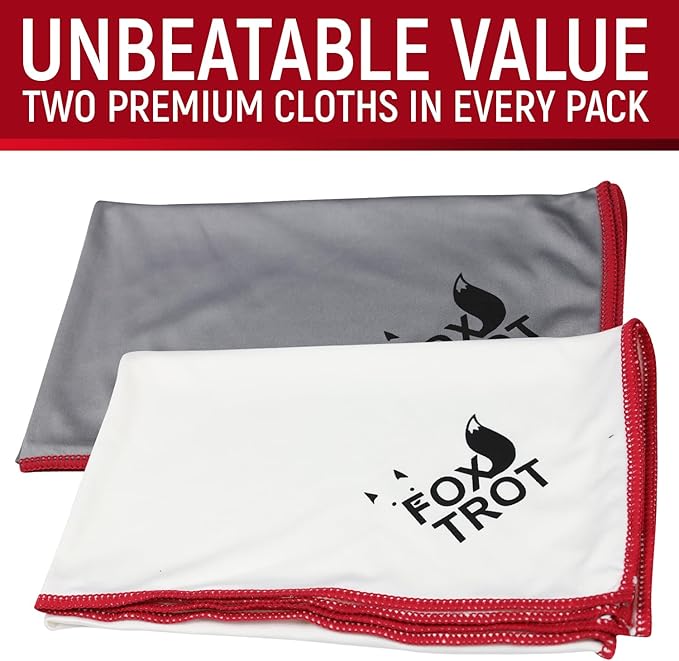 Fox Trot Large Microfiber Polishing Cloths (2 Pack White | Gray) | Streak Free, Lint Free Shine and Clarity for Wine Glasses, Stemware and More