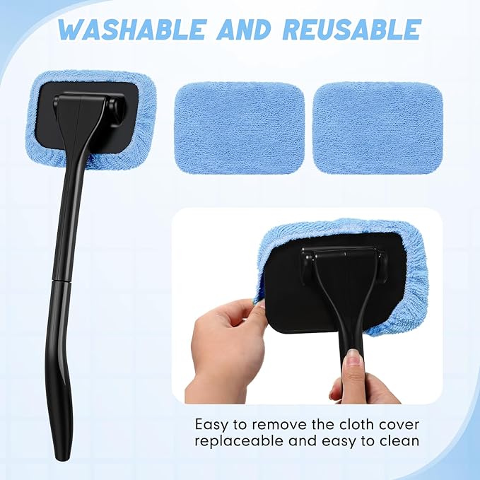 8 Pcs Car Windshield Cleaner Tool Kit with Removable Handle, Microfiber Towel Pads, Brush, Empty Spray Bottle for Auto Glass Wiper Suvs Rvs & Home Windows(Light Blue)