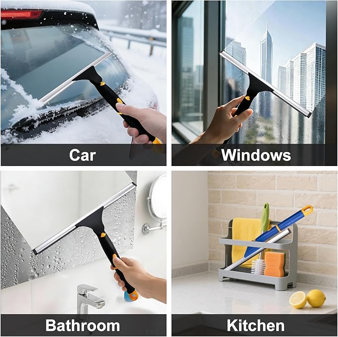 ITTAHO Swivel Shower Squeegee for Glass Doors, All-Purpose Anti-Slip Window Squeegee with 2 Blades, Window Cleaner Tool Bathroom Squeegee for Shower Doors, Tile Shower Walls,Mirrors,Car Windshields