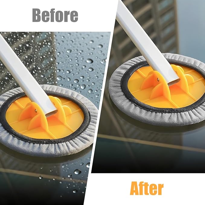 Car Windshield Cleaner Tool, Vehicle Window Cleaning Kit with 3PCS Double Side Microfiber Pads, Auto Glass Detailing Washing Brush for Exterior Interior, Universal for Truck SUV RV
