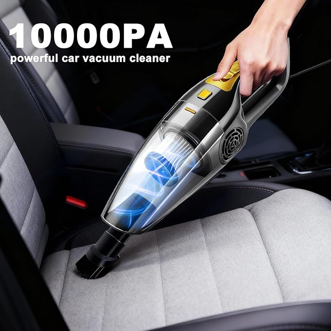 Car Vacuum Cleaner – 9000PA High Power Suction, DC 12V Portable Handheld Auto Vacuum with Attachments, Mini Car Interior Cleaner for Pet Hair, Dust, Crumbs, and Debris (Midnight Black)
