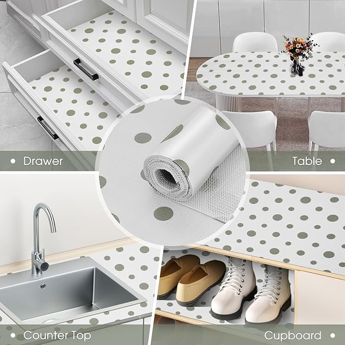 Drawer and Shelf Liner, Non-Slip Kitchen Cabinet Liners Non-Adhesive Thick Strong Grip Waterproof Washable Mats Protect Dresser Shelves Cupboard Bathroom Cabinets, Polka Dot, 18 in X 20 FT