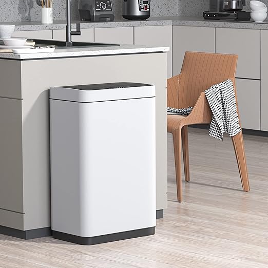 Mbillion Automatic Trash Can Touchless 15 Gallon Motion Sensor Trash Can Stainless Steel Smart Trash Cans with Lid Rectangular Touchless Garbage Can for Kitchen Bedroom Home Office White