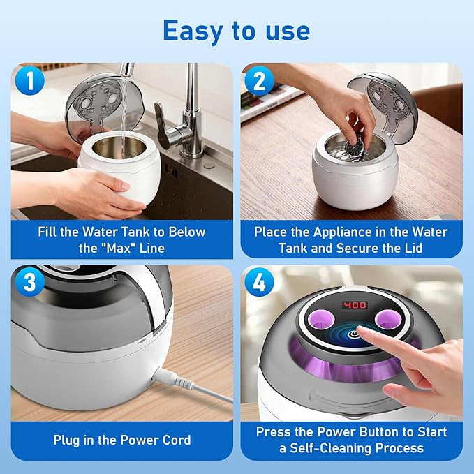 Ultrasonic Jewelry Cleaner | 45KHz Ultrasonic Cleaner Machine with 4 Modes & Digital Timer Display | Low-Noise 360° Cleaning for Makeup Brushes, Glasses, Necklaces, Rings | Stainless Steel Tank