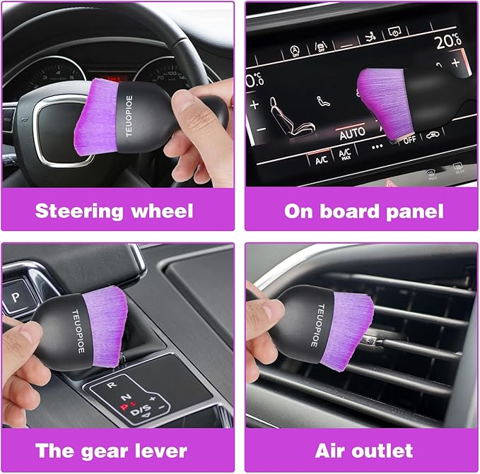 Car Interior Cleaning Brush, Car Duster Interior,Car Detailing Brush Dusting Brush,Car Interior Cleaning Tool, Auto Soft Hair Car Brush,Auto Interior Dust Brush for Air Vents(Black Purple)
