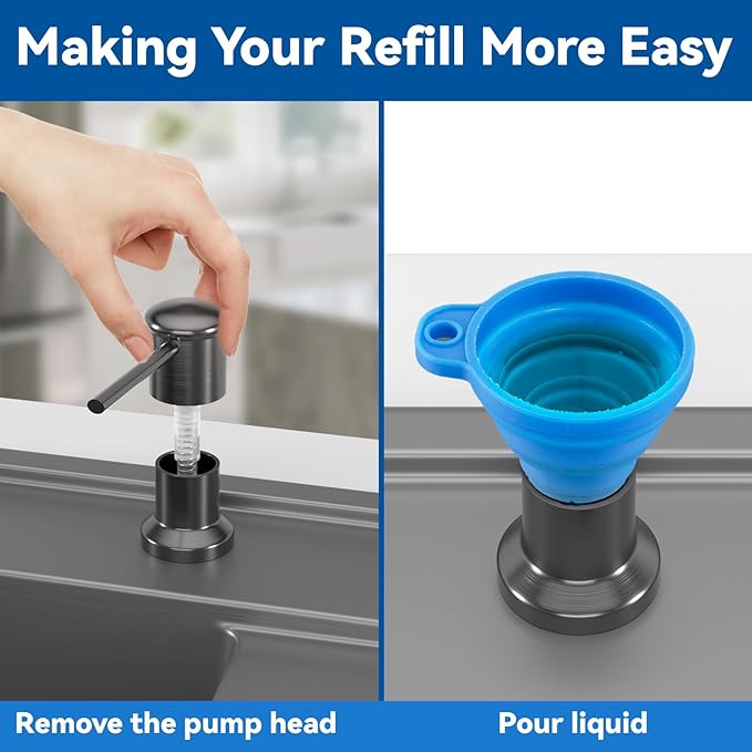 Dish Soap Dispenser, Kitchen Sink Soap Dispenser Pump with 17 OZ Bottle, Refill from The Top, Wide Pump Head Base (Gray)