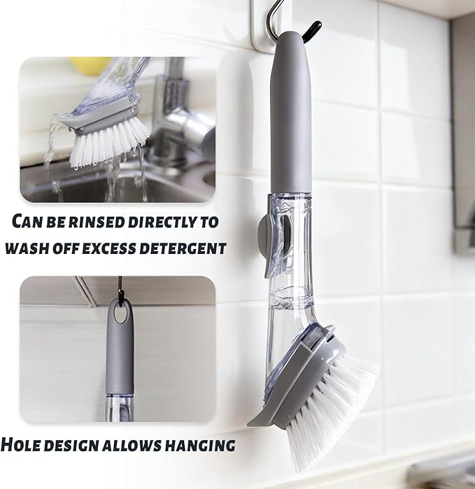 Dish Brush,Dish Scrubber with Soap Dispenser,Dish Wand,Kitchen Brushes for Dishes,Includes Three Brush Heads