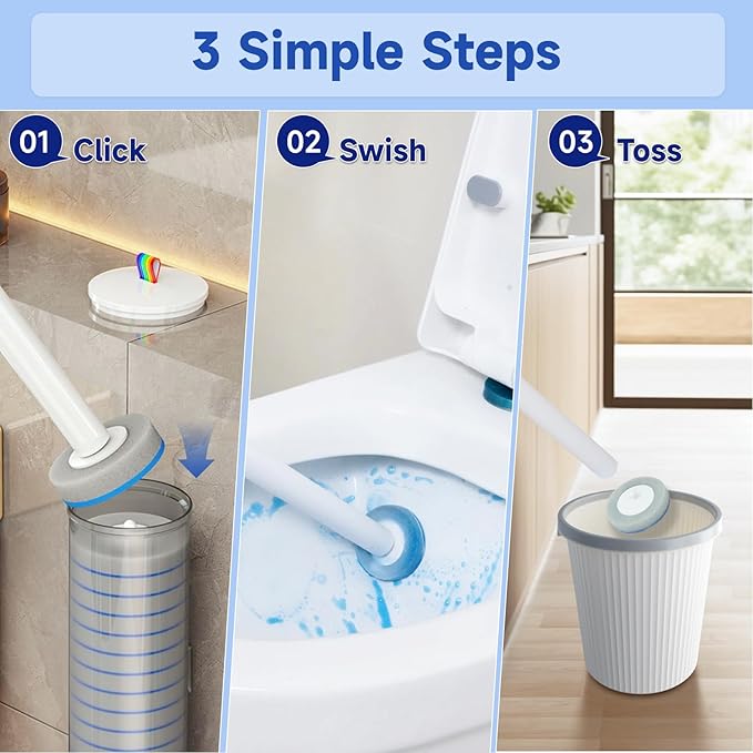 Disposable Toilet Brush Set with 18 Refills for Hygienic Bathroom Cleaning. Toilet Bowl Cleaner Wand Kit Used for Deep Cleaning in Home & Apartment