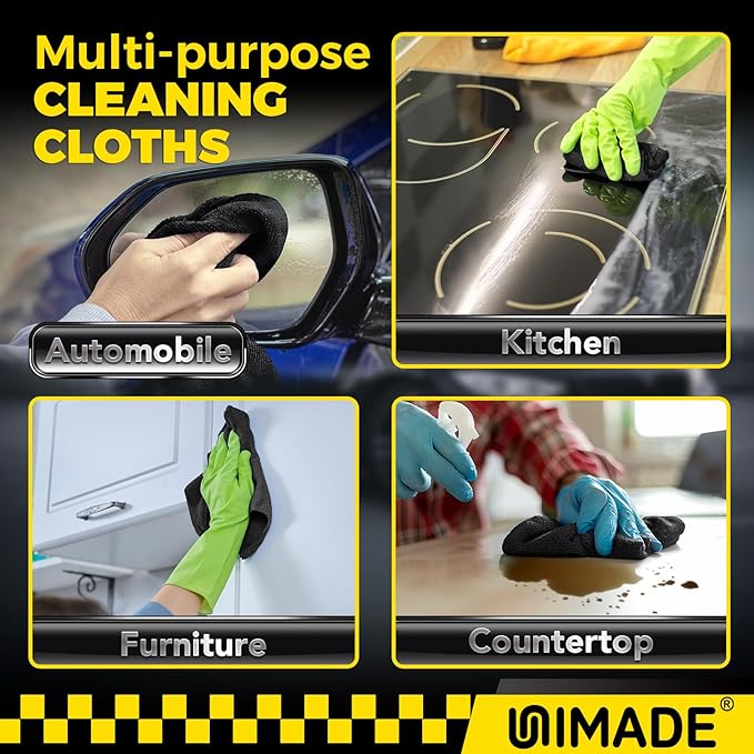 Microfiber Cleaning Cloth, 100 Pack Microfiber Towels for Cars Commercial Grade Work Rags Bulk Detailing Cloth for Automotive Bar Mechanic Restaurant Garage Housekeeping, 11.5"x 11.5", Black
