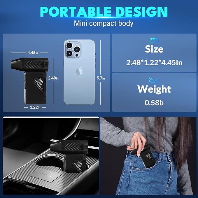 Violent Turbo Fan,Mini Electric Compressed Air Duster & Vacuum Cleaner,130000RPM Portable Rechargeable Cordless Handheld Air Blower with LED Light for PC, Outdoor, House, Car,8000mAh
