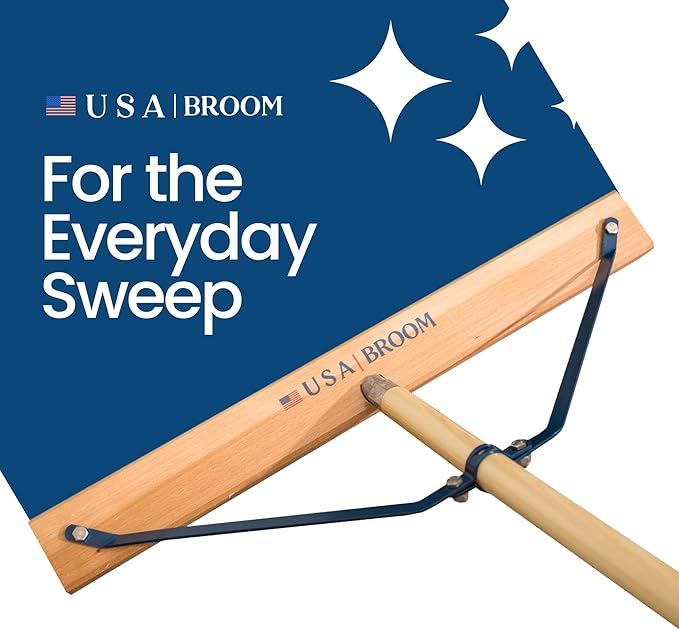 4-Pack - 24" Blue Everyday Sweep Indoor/Outdoor Push Broom with 60" Handle. Ideal for Garages & Shops. Durable American Made Steel Brackets-All Stainless Steel Hardware. No Plastic. 100% USA Made