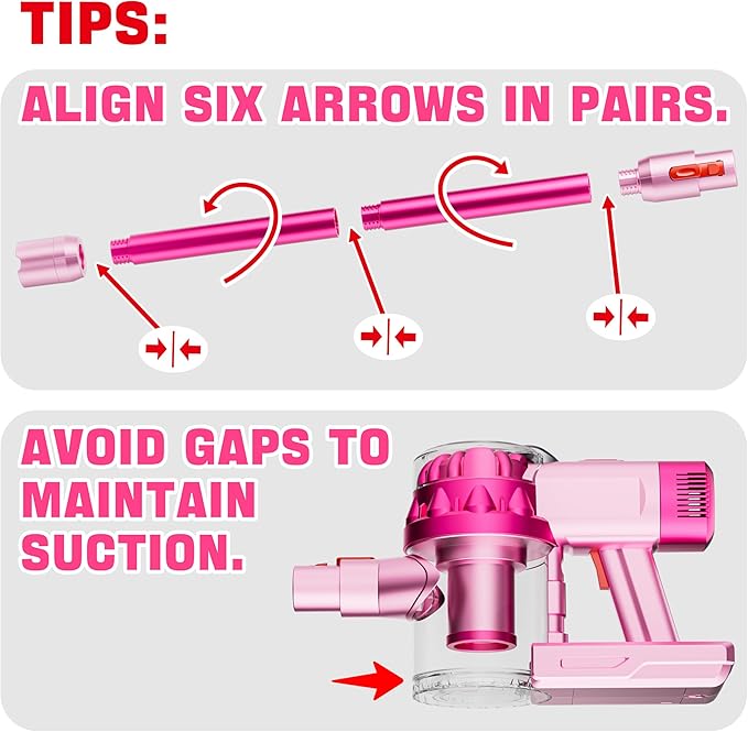 4-in-1 Kids Toy Vacuum That Works with Suction, Electric Toy Toddler Vacuum Cleaner for Children Ages 3 4 5 6+ Boys & Girls,Toddlers Toys Cleaning Set for Pretend Play (Pink)