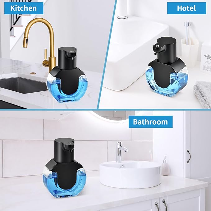 Foam soap Dispenser 15oz/420ml Foaming Hand Sanitizer Touchless Wall Mount with 4levels Adjustable Free Touch Electric Rechargeable with Sensor for bathrooms Kitchens Offices