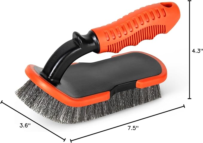 DecorRack 2 Pack Cleaning Brush, Heavy-Duty Scrub Brush with Ergonomic Handle for Floors, Tiles, Bathtubs, Grout, Decks, and Outdoor Surfaces (Orange, 2 Pack)