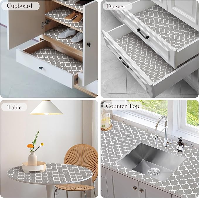 Drawer and Shelf Liner, Non-Slip Kitchen Cabinet Liners Non-Adhesive Thick Strong Grip Waterproof Washable Mats Protect Dresser Shelves Cupboard Bathroom Cabinets, Gray, 18 in X 30 FT