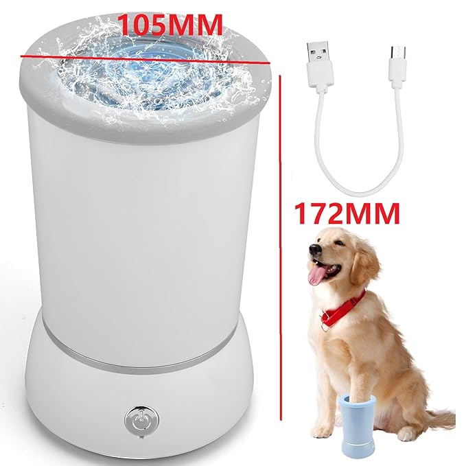 Automatic Dog Cleaner Washer and Massager, Electric Pet Foot Paws Washer for Dogs Cats, USB Portable Dog Feet Cleaner Cup for Small to Medium Dogs, Pet Grooming Supplies(White)