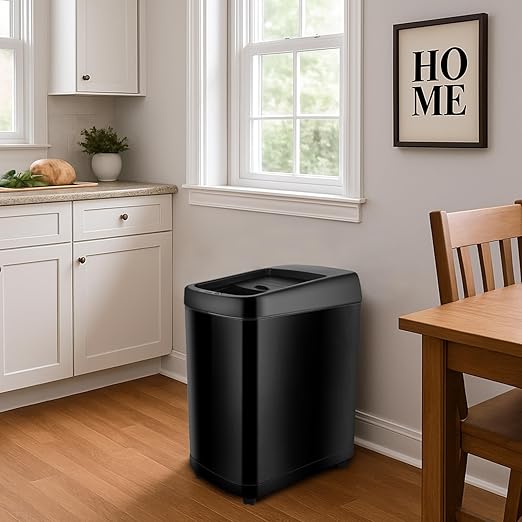 50 Liter / 13.2 Gallon Motion Sensor Trash Can with Roll Lid & Wheels - Automatic Touchless Trashcans for Kitchens, Bedroom, Office Trash Bin (Black)