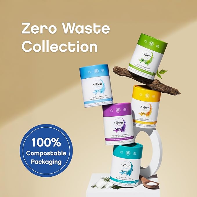 Unscented Dishwasher Pods by AspenClean, Dye-Free, Zero Plastic, EWG Verified™, Vegan, Eco-Friendly, Natural Dishwasher Detergent - 28 Count
