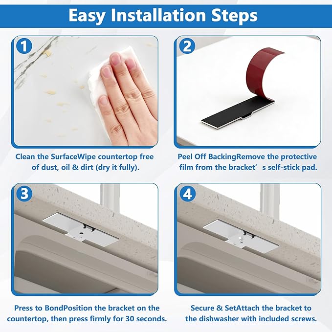 BigHead 8269145 Granite Countertop Dishwasher Mounting Bracket Kit - 2 Sets Granite Grabbers with Screws, Compatible with Whirlpool Kenmore KitchenAid, Replaces WP8269145 AP6012289 PS11745496