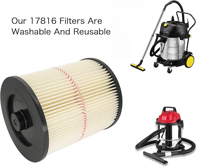 2 Pack Replacement Cartridge Filter Compatible with Craftsman 17816 9-17816 Wet Dry Vac fit 5/6/8/12/16/32 Gallon & Larger Vacuum Cleaner