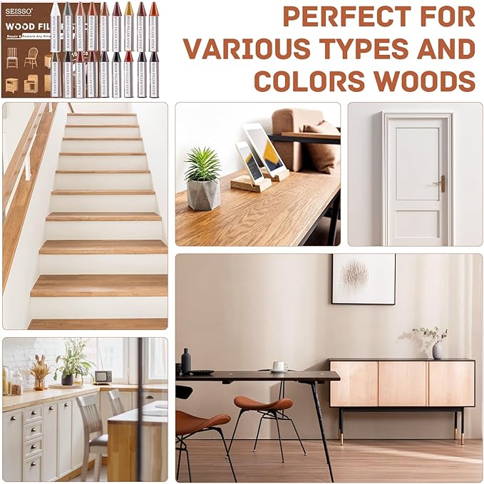 SEISSO Wood Filler Stick, 18 Colors Furniture Crayons for Scratches, Furniture Scratch Repair Wax Filler Stick, Perfect for Restore Hardwood Floor, Holes, Crack, Laminate, Carpenters, Tables, Desks