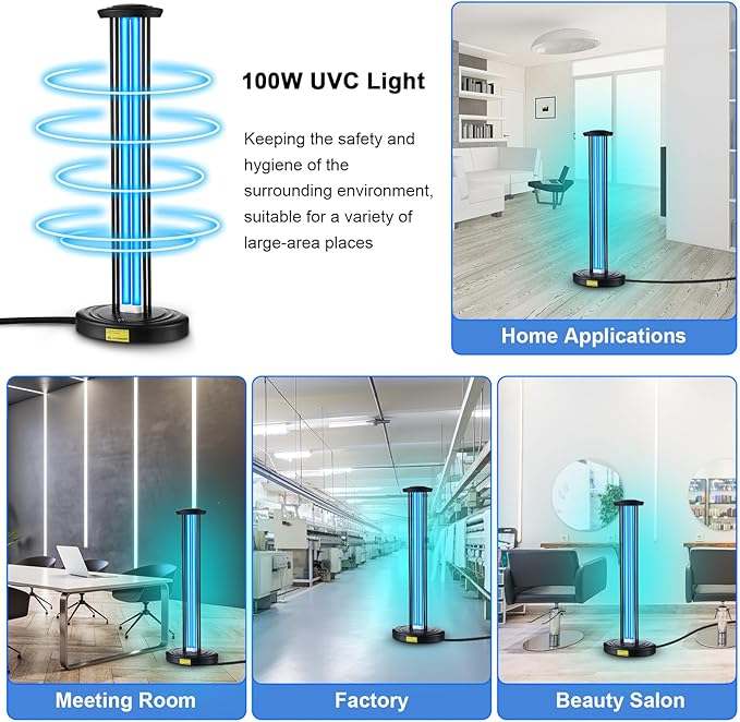 Qualirey 100W UV Light Sanitizer, Ozone Free, Safe for Children & Pets, 3 Timer & Remote UV Sanitizer for Bedrooms, Home Offices & Baby Rooms
