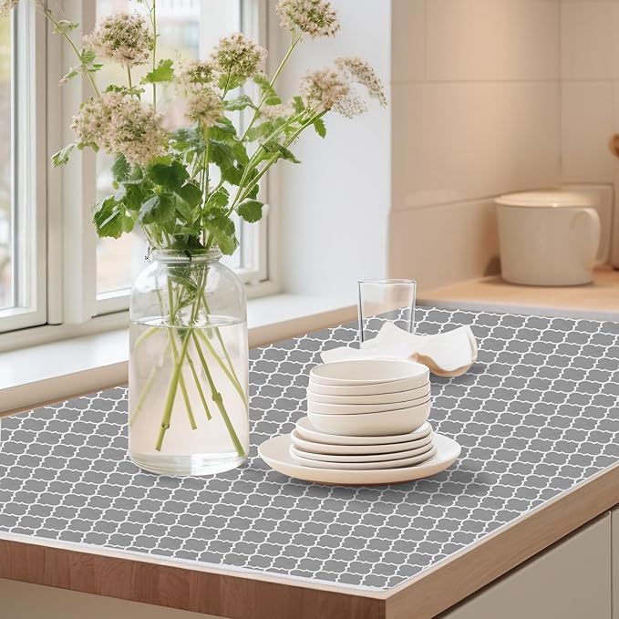 Drawer Shelf Liner for Kitchen Cabinets, Non Adhesive Slip Resistant Shelf Paper Easy to Clean, Strong Grip Thickened Waterproof Washable Mats for Pantry Shelves, Cupboard, Dresser, 17.5 in x 20 FT
