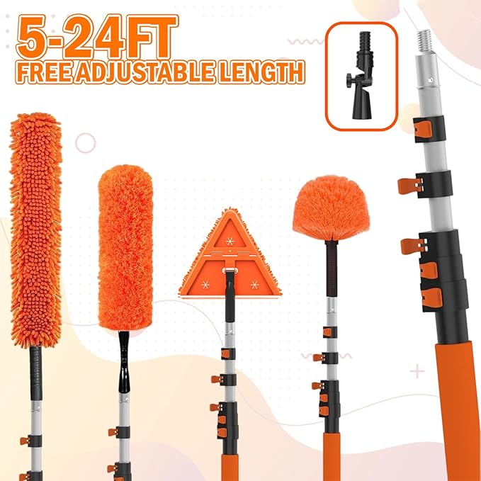 30FT Reach Dusters for Cleaning, Ceiling Fan Cleaner Duster with Extension Pole, Wall and Baseboard Cleaner Mop with Handle for Window Cobweb Fan Blade and High Ceiling