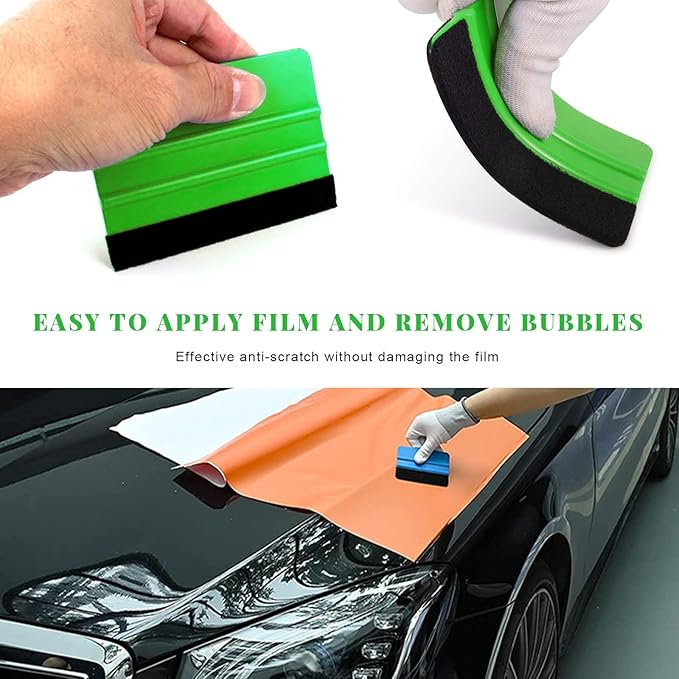 4 PCS Window Tint Kit Tools, Professional Vinyl Wrap Kit with Plastic Squeegee & Felt Squeegee, Universal Privacy Film Installation Tint Tools for Vehicle Glass Home (Green)